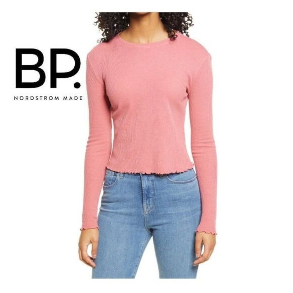 BP Women's Long Sleeve Thermal Tee Lettuce Edge Top NWT‎
